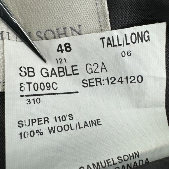 Samuelsohn Gray Herringbone Super 110 Wool SB Gable Blazer Mens Size 48L - Picture 5 of 5